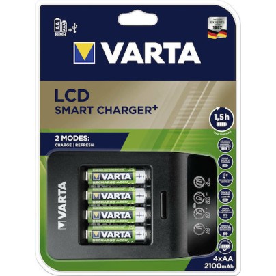 Varta LCD Smart Charger+ 4 Μπαταριών Ni-MH Μεγέθους AA/AAA Σετ με 4x AA 2100mAh