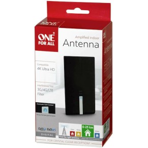 One For All SV 9425 Εσωτερική Κεραία Τηλεόρασης (απαιτεί τροφοδοσία) σε Μαύρο Χρώμα Σύνδεση με Ομοαξονικό (Coaxial) Καλώδιο