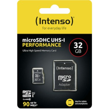 Intenso Performance R90 microSDHC 32GB Class 10 U1 UHS-I με αντάπτορα