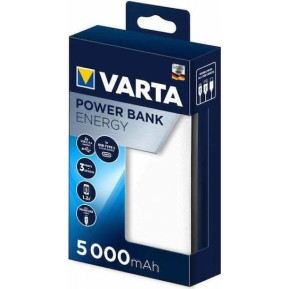 Varta Energy Power Bank 5000mAh με 2 Θύρες USB-A και Θύρα USB-C Λευκό