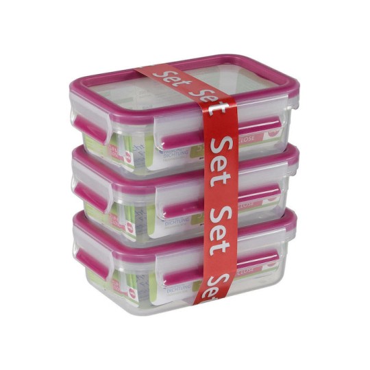 Emsa Clip & Close Σετ Δοχεία Φαγητού Πλαστικά Pink 12.5x17.5cm 3τμχ