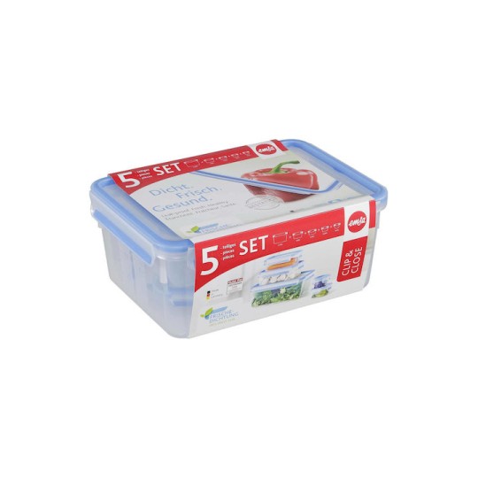 Emsa Clip & Close Σετ Δοχεία Φαγητού Πλαστικά Transparent/Blue 40cm 5τμχ
