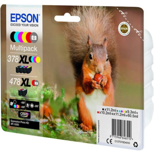 Epson 478XL Γνήσιο Πακέτο 6 Μελανιών Εκτυπωτή InkJet Photo Γκρι / Κίτρινο / Κυανό / Κόκκινο / Ματζέντα / Μαύρο (C13T379D4010)