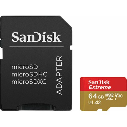 Sandisk Extreme microSDXC 64GB Class 10 U3 V30 A2 UHS-I με αντάπτορα SDSQXAH-064G-GN6MA