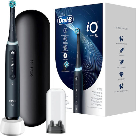 Oral-B iO Series 5 Ηλεκτρική Οδοντόβουρτσα με Αισθητήρα Πίεσης και Θήκη Ταξιδίου Matt Black