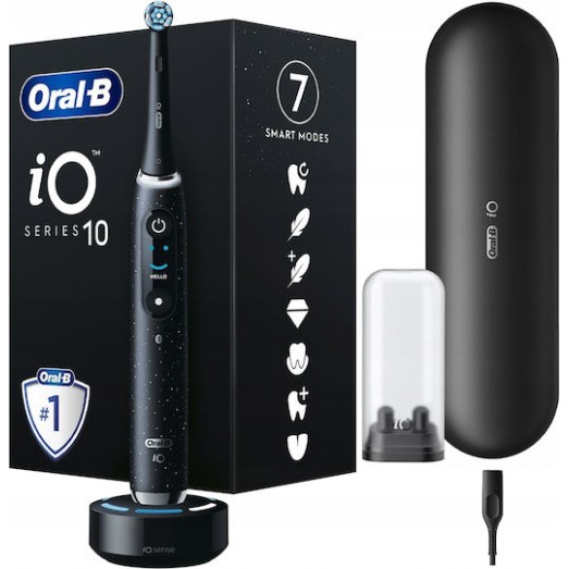 Oral-B iO Series 10 Ηλεκτρική Οδοντόβουρτσα Μπαταρίας με Χρονομετρητή, Αισθητήρα Πίεσης και Θήκη Ταξιδίου Μαύρη