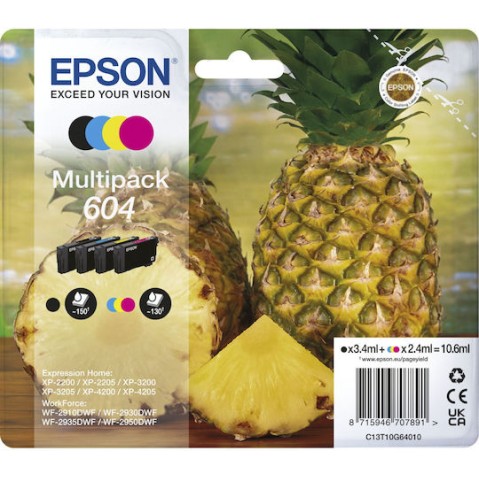Epson 604 Γνήσιο Πακέτο 4 Μελανιών Εκτυπωτή InkJet Κίτρινο / Κυανό / Ματζέντα / Μαύρο (C13T10G64010)