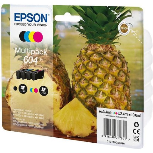 Epson 604 Γνήσιο Πακέτο 4 Μελανιών Εκτυπωτή InkJet Κίτρινο / Κυανό / Ματζέντα / Μαύρο (C13T10G64010)