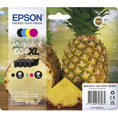 Epson 604XL Γνήσιο Πακέτο 4 Μελανιών Εκτυπωτή InkJet Κίτρινο / Κυανό / Ματζέντα / Μαύρο (C13T10H64010)