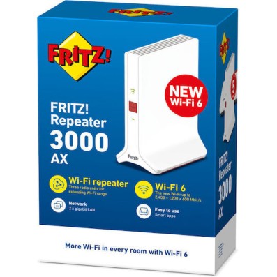 AVM Fritz!Repeater 3000 AX Mesh WiFi Extender Tri Band (2.4 & 5 & 5GHz) 3000Mbps με 2 Θύρες Gigabit Ethernet