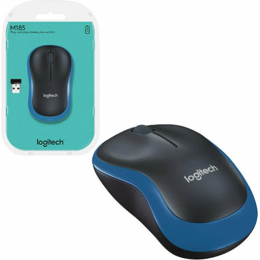 Logitech M185 Ασύρματο Mini Ποντίκι Black/Blue