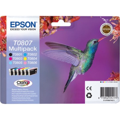 Epson T0807 Γνήσιο Πακέτο 6 Μελανιών Εκτυπωτή InkJet Ανοιχτό Κυανό / Ανοιχτό Ματζέντα / Κίτρινο / Κυανό / Ματζέντα / Μαύρο (C13T08074011 C13T08074020 C13T08074010)