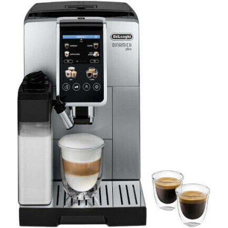 De'Longhi Dinamica Plus Αυτόματη Μηχανή Espresso 1450W Πίεσης 15bar για Cappuccino με Μύλο Άλεσης Ασημί