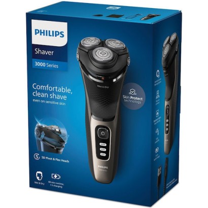 Philips Series 3000 Περιστρεφόμενη Ξυριστική Μηχανή Προσώπου Επαναφορτιζόμενη