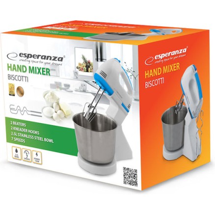 Esperanza Μίξερ με Πλαστικό Κάδο 2.5lt Λευκό 150W