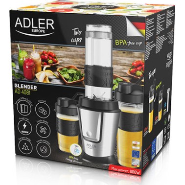Adler Personal Μπλέντερ με Πλαστική Κανάτα 570 ml 800W Inox AD 4081
