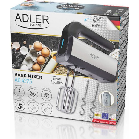 Adler AD-4225 Μίξερ με Inox Κάδο Μαύρο 800W