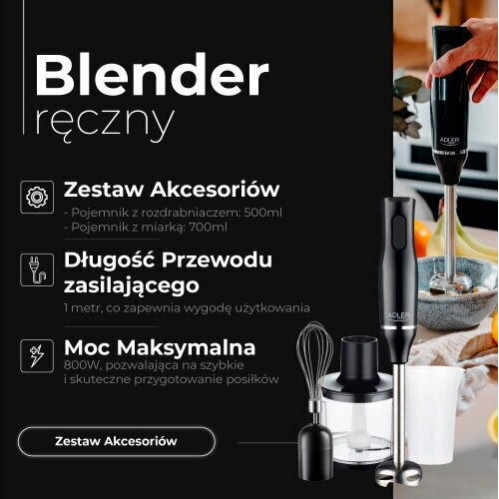 Adler AD 4620 Ραβδομπλέντερ με Ανοξείδωτη Ράβδο 800W Μαύρο