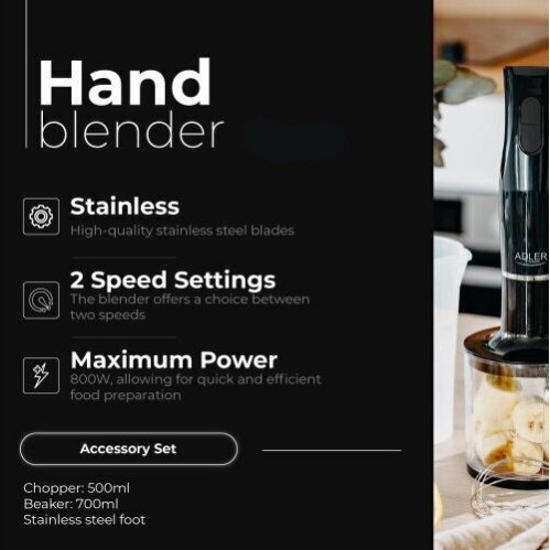 Adler AD 4620 Ραβδομπλέντερ με Ανοξείδωτη Ράβδο 800W Μαύρο