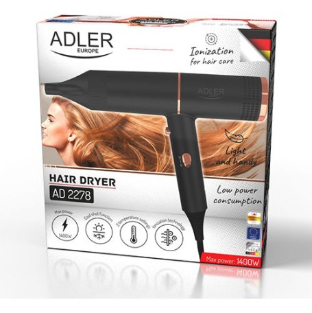 Adler Ionic Πιστολάκι Μαλλιών Ταξιδίου με Φυσούνα 1400W AD 2278