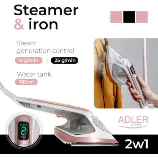 Adler Σίδερο Ατμού 1800W με Κεραμική Πλάκα και Συνεχόμενη Παροχή Ατμού 25gr/min