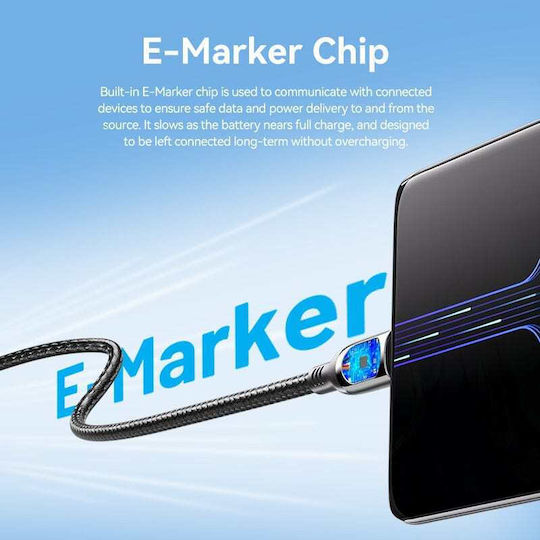 Vention LED USB 2.0 Cable USB-C male - USB-C 100W PD Μαύρο 1.2m 480MBPS
