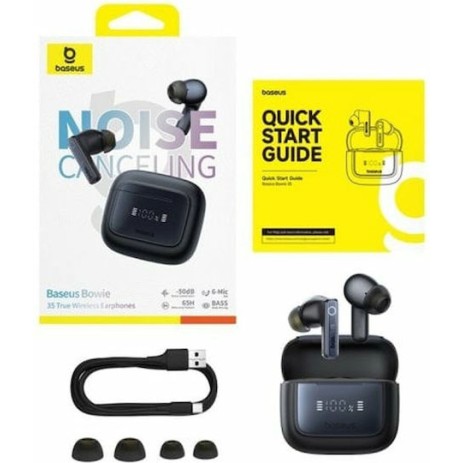 Baseus Bowie 35 In-ear Bluetooth Handsfree Ακουστικά με Αντοχή στον Ιδρώτα και Θήκη Φόρτισης Μαύρα