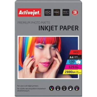 Active Jet Premium Photo Matte Φωτογραφικό Χαρτί A4 (21x30) 125gr/m² για Εκτυπωτές Inkjet 100 Φύλλα
