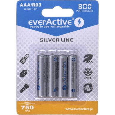 everActive Silver Line Επαναφορτιζόμενες Μπαταρίες AAA Ni-MH 800mAh 1.2V 4τμχ