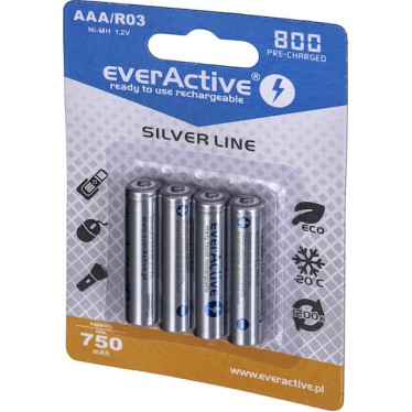 everActive Silver Line Επαναφορτιζόμενες Μπαταρίες AAA Ni-MH 800mAh 1.2V 4τμχ