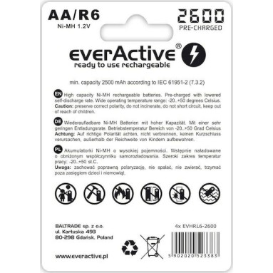 everActive Professional Line Επαναφορτιζόμενες Μπαταρίες AA Ni-MH 2600mAh 1.2V 4τμχ