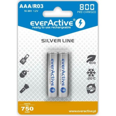 everActive Silver Line Επαναφορτιζόμενες Μπαταρίες AAA Ni-MH 800mAh 1.2V 2τμχ
