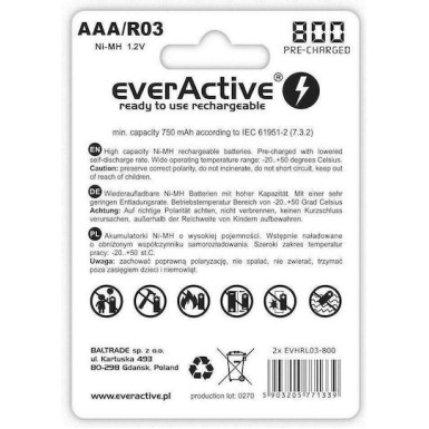 everActive Silver Line Επαναφορτιζόμενες Μπαταρίες AAA Ni-MH 800mAh 1.2V 2τμχ