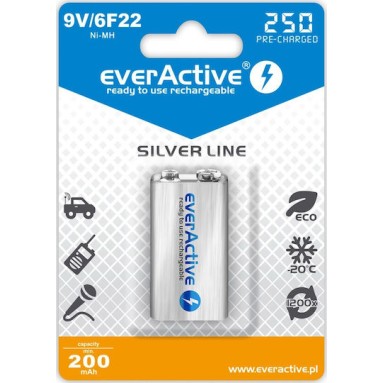 everActive Silver Line Επαναφορτιζόμενη Μπαταρία 9V Ni-MH 250mAh 1τμχ