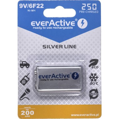 everActive Silver Line Επαναφορτιζόμενη Μπαταρία 9V Ni-MH 250mAh 1τμχ