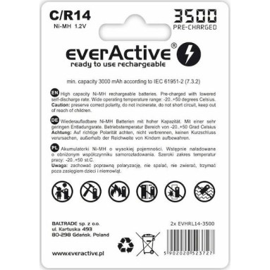 everActive Silver Line Επαναφορτιζόμενες Μπαταρίες C Ni-MH 3500mAh 1.2V 2τμχ