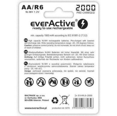 everActive Silver Line Επαναφορτιζόμενες Μπαταρίες AA Ni-MH 2000mAh 1.2V 2τμχ