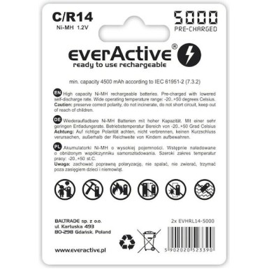 everActive Profesional Line Επαναφορτιζόμενες Μπαταρίες C Ni-MH 5000mAh 1.2V 2τμχ