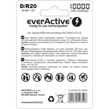 everActive Professional Line Επαναφορτιζόμενες Μπαταρίες D Ni-MH 10000mAh 1.2V 2τμχ