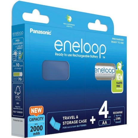 Panasonic Eneloop & Storage Case Επαναφορτιζόμενες Μπαταρίες AA Ni-MH 2000mAh 1.2V 4τμχ