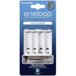Panasonic Eneloop Basic BQ-CC61 USB Φορτιστής 4 Μπαταριών Ni-MH Μεγέθους AA/AAA σε Λευκό χρώμα