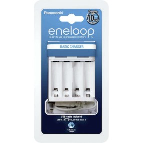 Panasonic Eneloop Basic BQ-CC61 USB Φορτιστής 4 Μπαταριών Ni-MH Μεγέθους AA/AAA σε Λευκό χρώμα