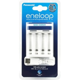 Panasonic Eneloop Basic BQ-CC61 USB Φορτιστής 4 Μπαταριών Ni-MH Μεγέθους AA/AAA σε Λευκό χρώμα