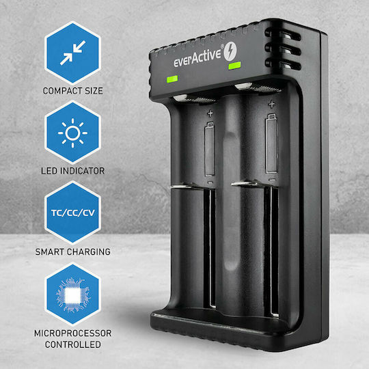 everActive LC-200 USB Φορτιστής 2 Μπαταριών Li-ion Μεγέθους 18650/21700