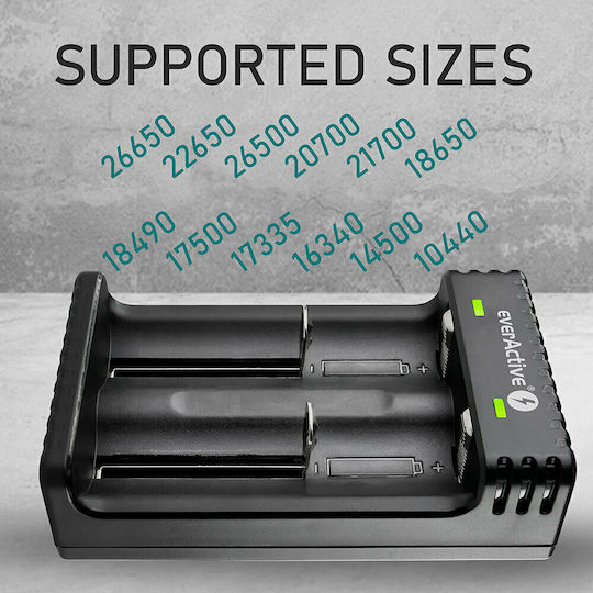 everActive LC-200 USB Φορτιστής 2 Μπαταριών Li-ion Μεγέθους 18650/21700