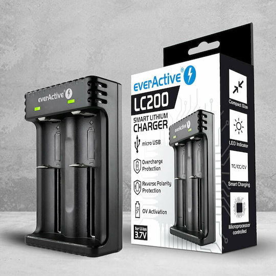 everActive LC-200 USB Φορτιστής 2 Μπαταριών Li-ion Μεγέθους 18650/21700