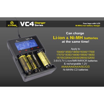 XTAR VC4 USB Φορτιστής 4 Μπαταριών Li-ion/Ni-MH Μεγέθους AA/AAA/D/18650