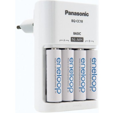 Panasonic Eneloop Basic BQ-CC51 Φορτιστής 4 Μπαταριών Ni-MH Μεγέθους AA/AAA σε Λευκό χρώμα