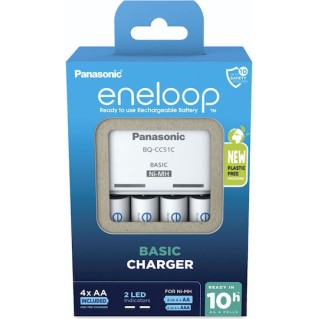 Panasonic Eneloop Basic BQ-CC51 Φορτιστής 4 Μπαταριών Ni-MH Μεγέθους AA/AAA σε Λευκό χρώμα
