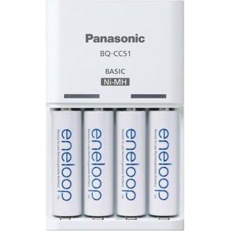 Panasonic Basic BQ-CC51 Φορτιστής 4 Μπαταριών Ni-MH Μεγέθους AA/AAA Σετ με 4x ΑΑ 2000mAh σε Λευκό χρώμα